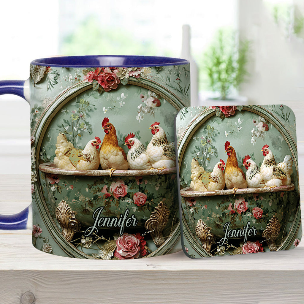 Vintage Floral Chicken - Personalized Chicken Accent Mug