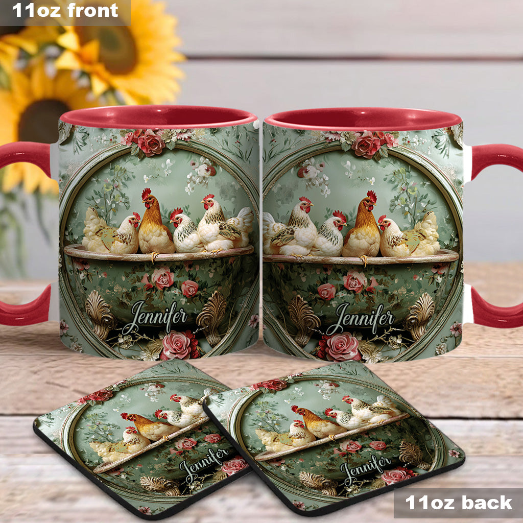 Vintage Floral Chicken - Personalized Chicken Accent Mug