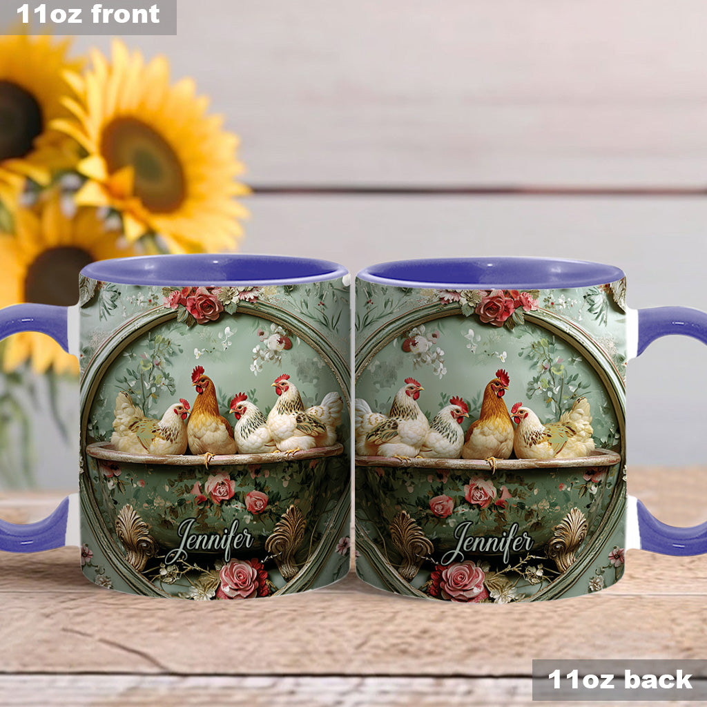 Vintage Floral Chicken - Personalized Chicken Accent Mug