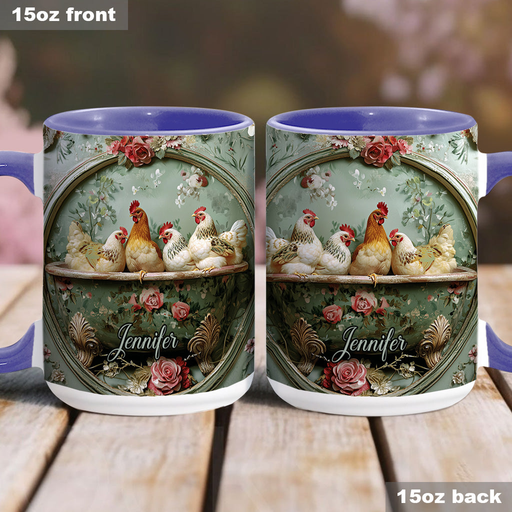 Vintage Floral Chicken - Personalized Chicken Accent Mug