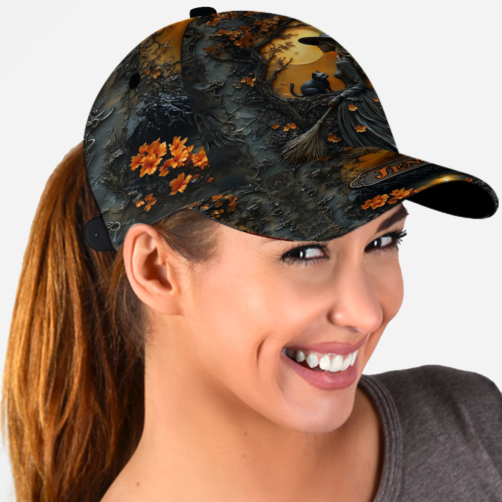 Beautiful Witch & Her Black Cat - Personalized Witch Classic Cap