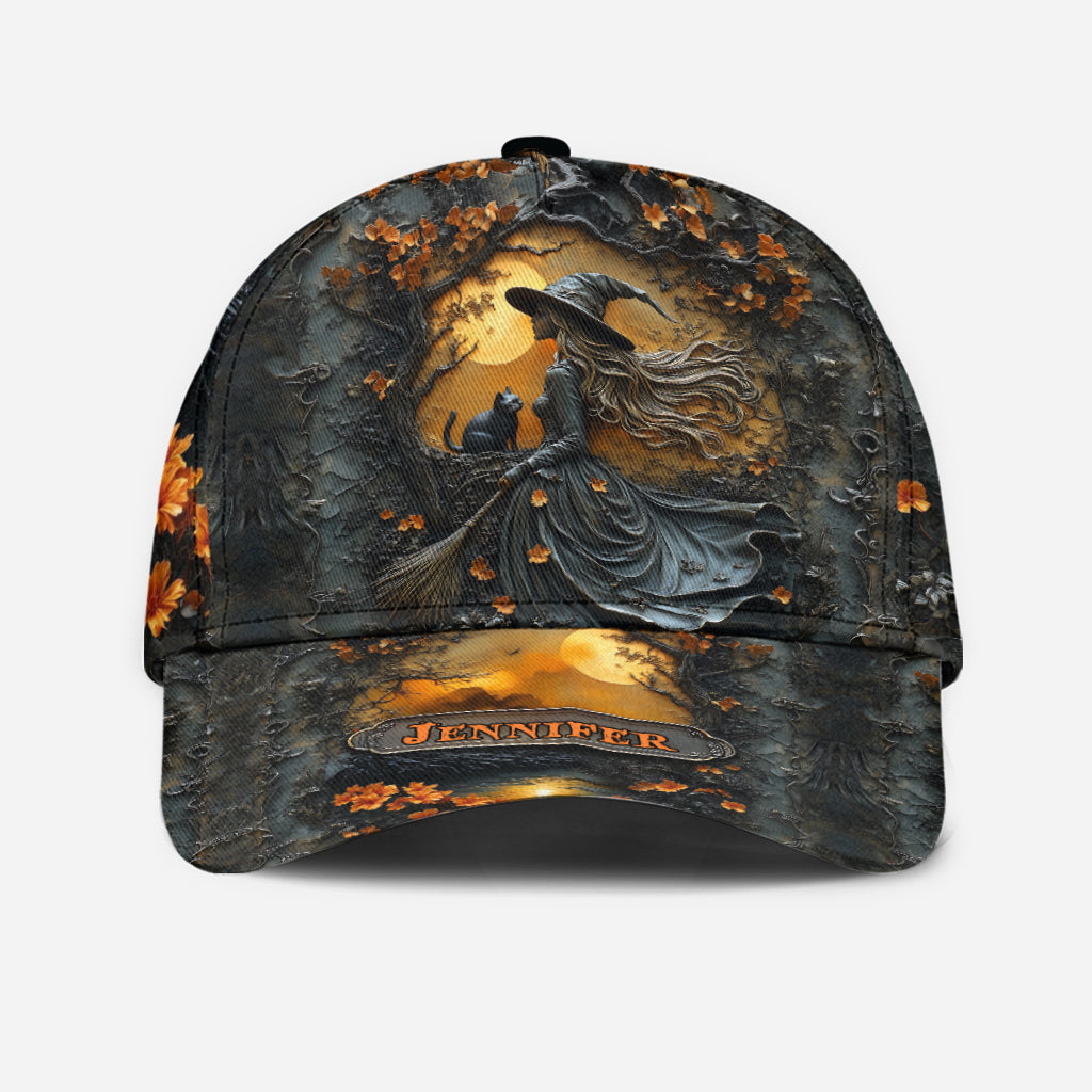 Beautiful Witch & Her Black Cat - Personalized Witch Classic Cap