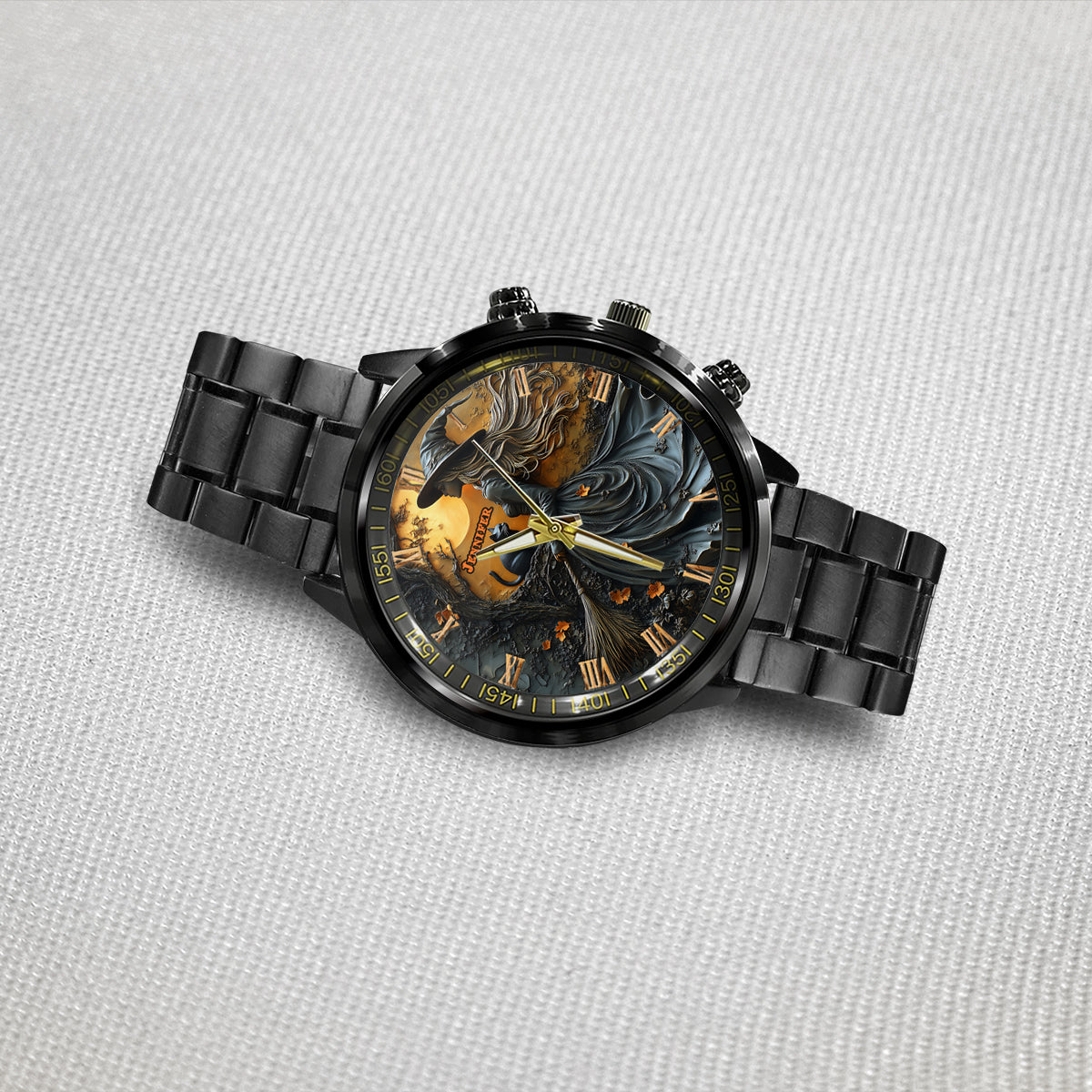 Beautiful Witch & Her Black Cat - Personalized Witch Hand Watch