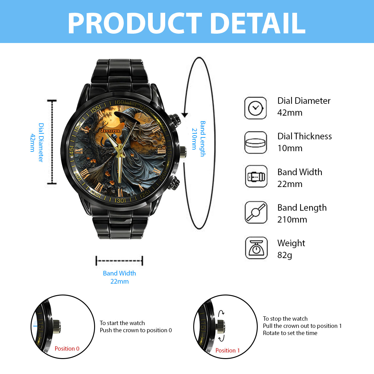 Beautiful Witch & Her Black Cat - Personalized Witch Hand Watch