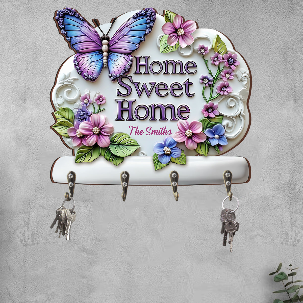 Home Sweet Home - Personalized Butterfly Custom Shaped Key Rack