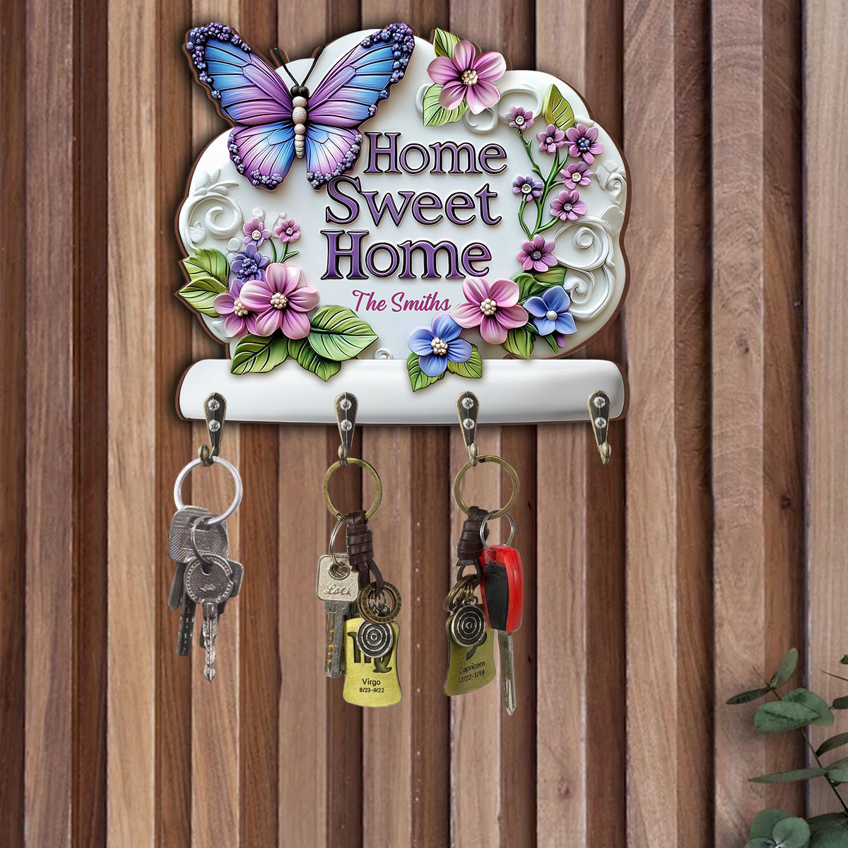 Home Sweet Home - Personalized Butterfly Custom Shaped Key Rack