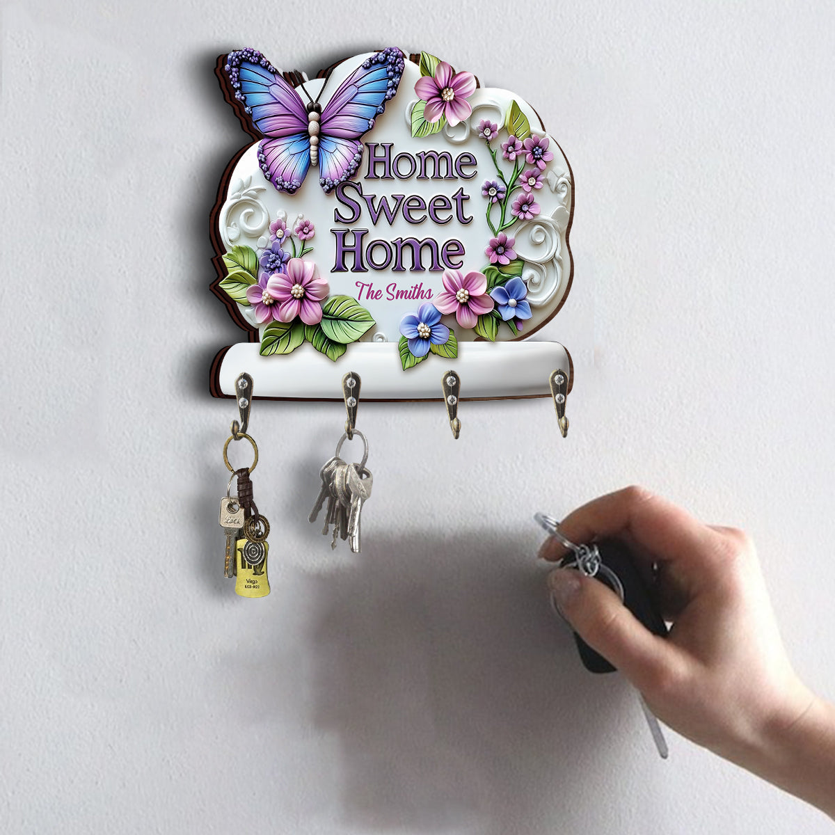 Home Sweet Home - Personalized Butterfly Custom Shaped Key Rack
