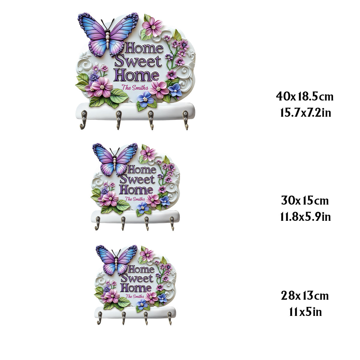 Home Sweet Home - Personalized Butterfly Custom Shaped Key Rack