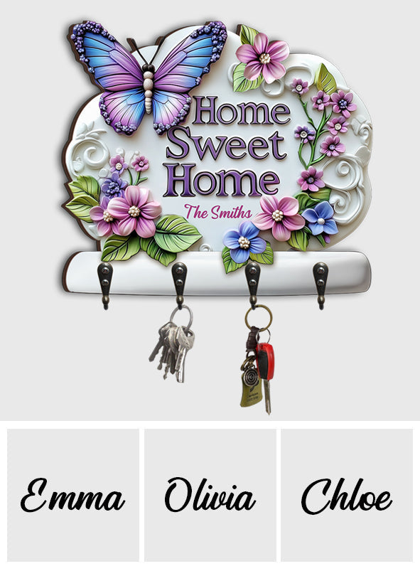 Home Sweet Home - Personalized Butterfly Custom Shaped Key Rack