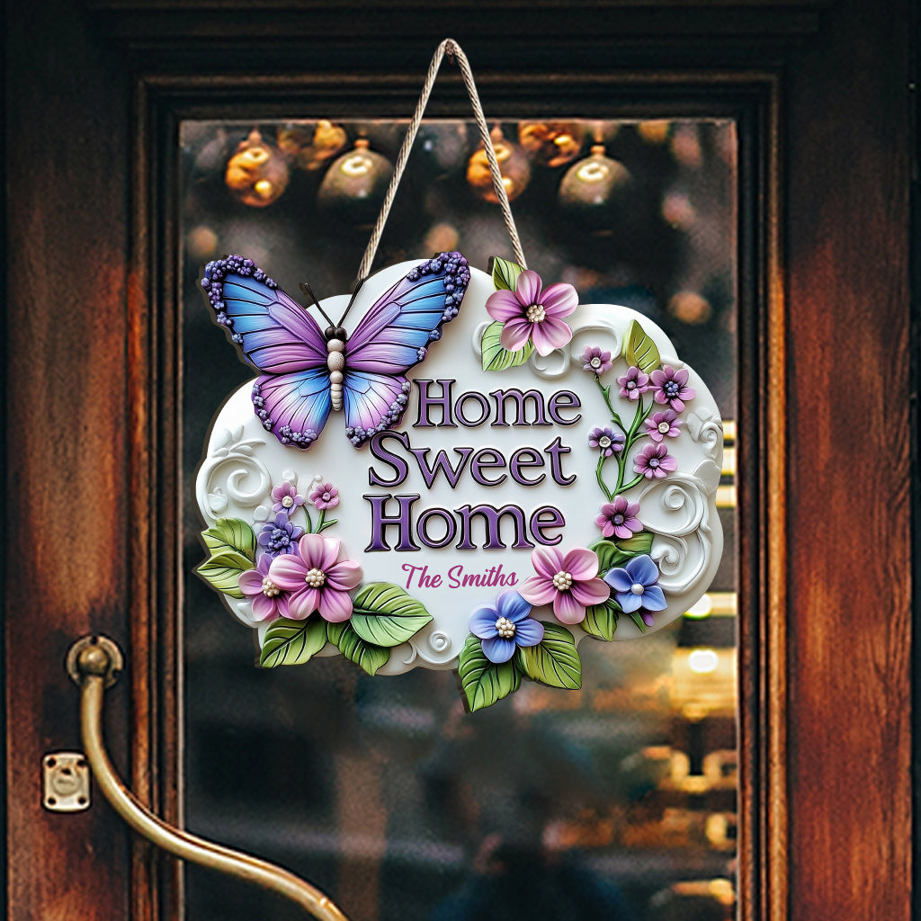 Home Sweet Home - Personalized Butterfly Custom Shaped Wood Sign
