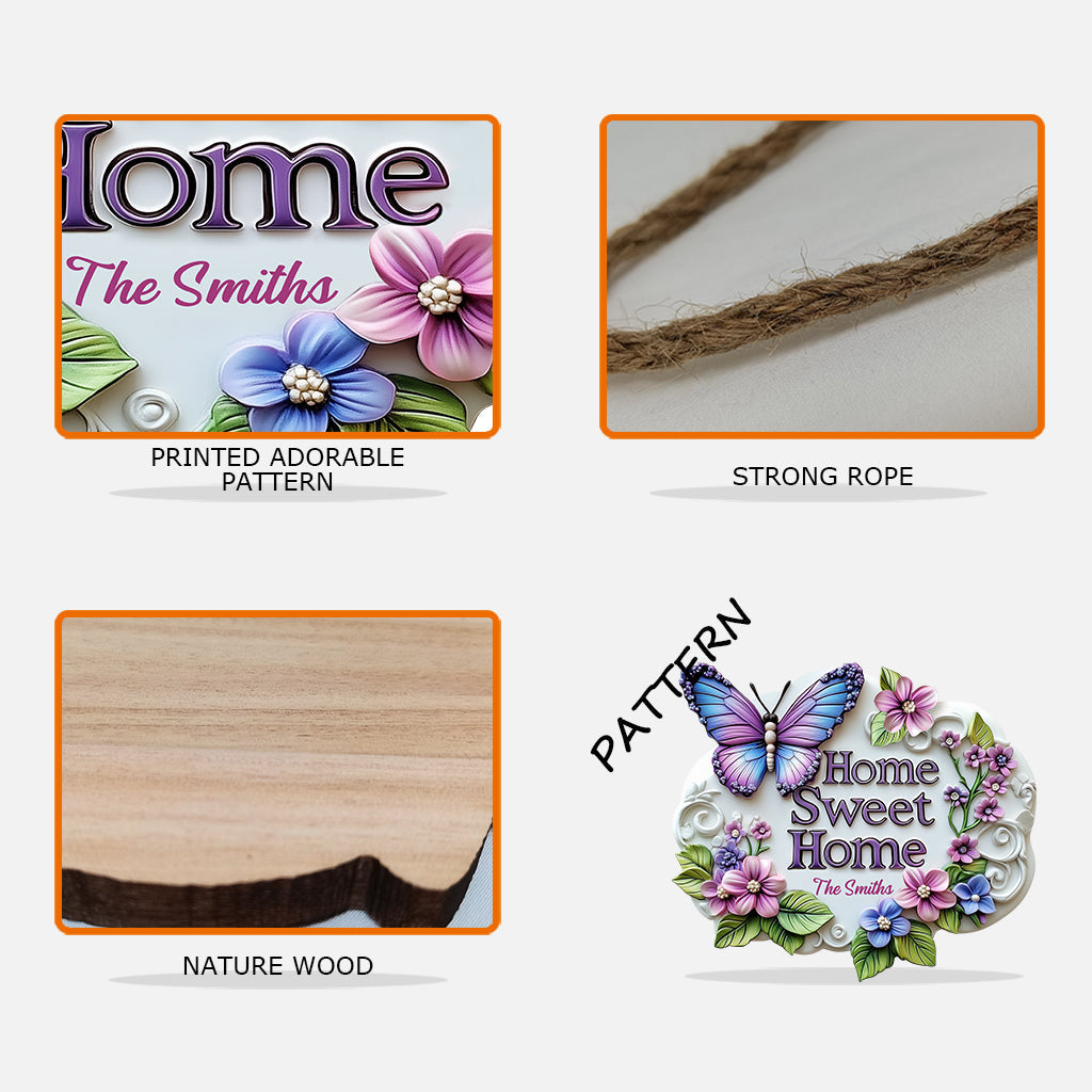 Home Sweet Home - Personalized Butterfly Custom Shaped Wood Sign