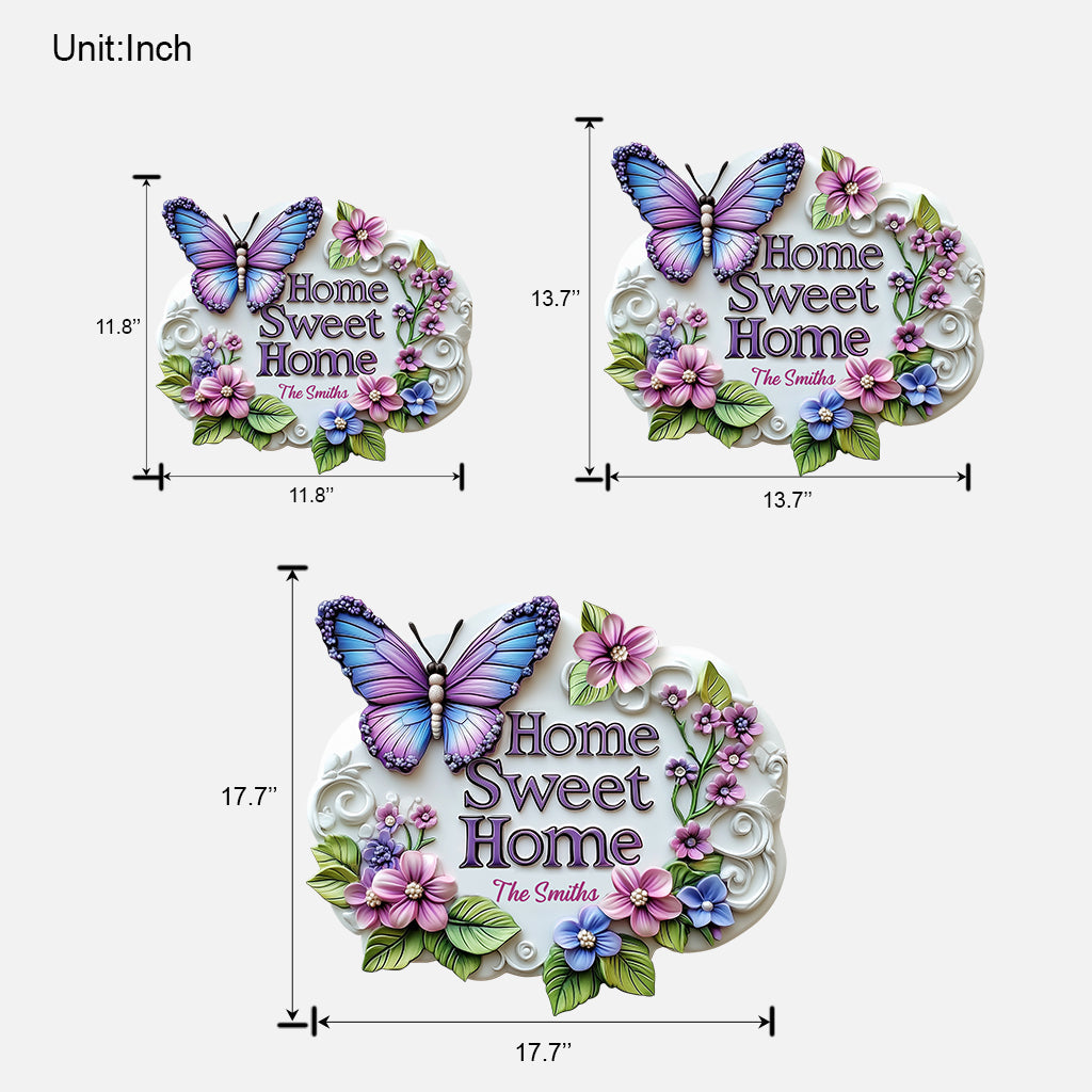 Home Sweet Home - Personalized Butterfly Custom Shaped Wood Sign