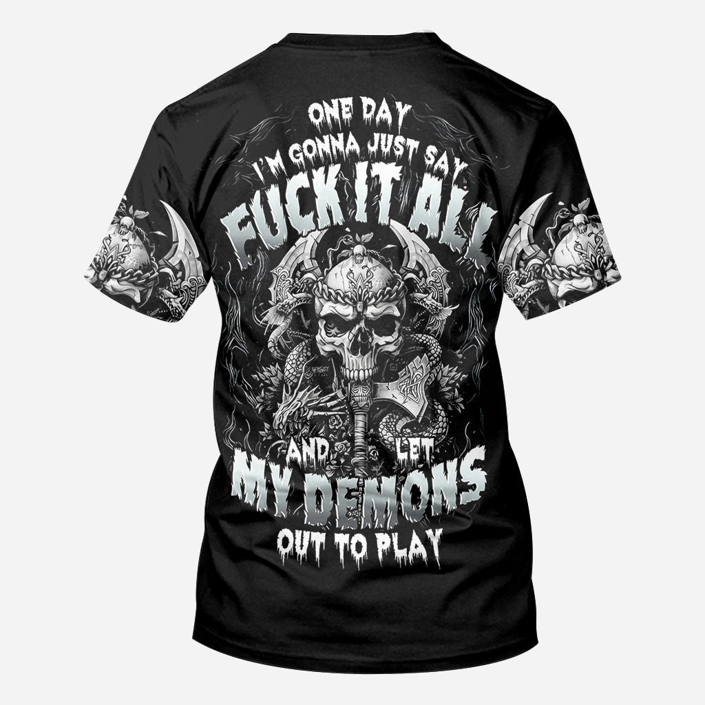One Day I'm Gonna Just Say - Personalized Skull All Over Shirt