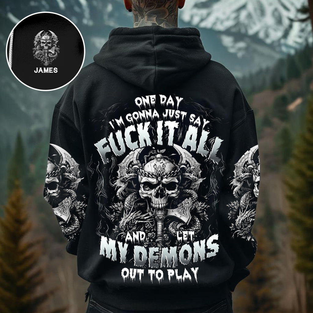 One Day I'm Gonna Just Say - Personalized Skull All Over Shirt