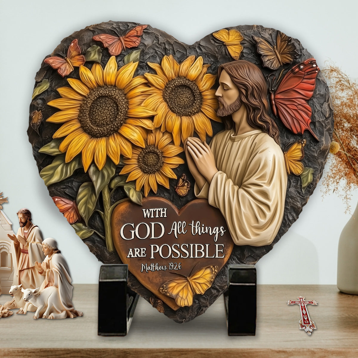 With God All Things Are Possible - Christian Heart Shaped Stone