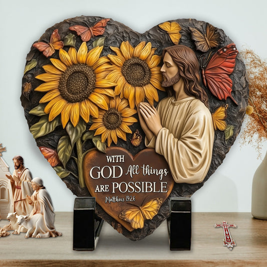 With God All Things Are Possible - Christian Heart Shaped Stone