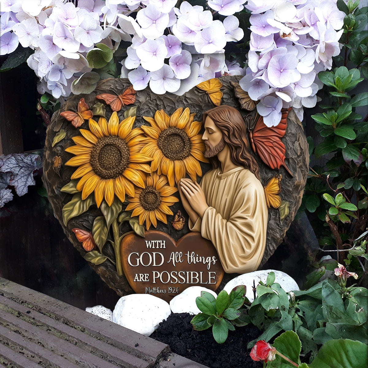 With God All Things Are Possible - Christian Heart Shaped Stone