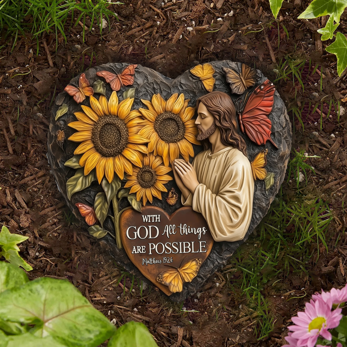 With God All Things Are Possible - Christian Heart Shaped Stone