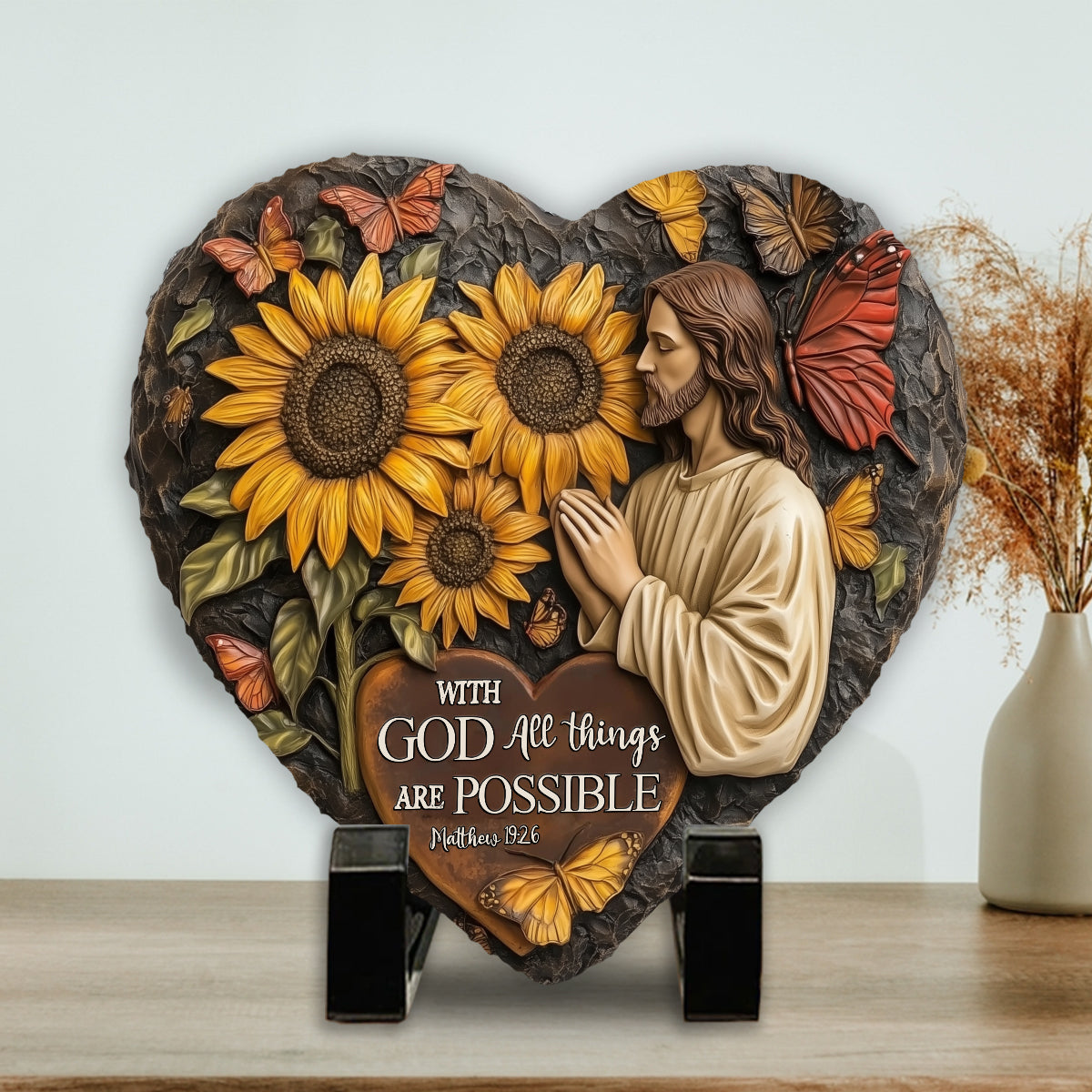 With God All Things Are Possible - Christian Heart Shaped Stone