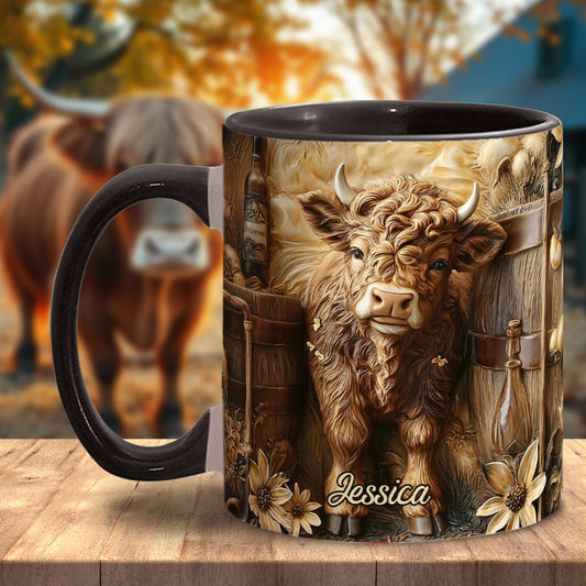 Vintage Beautiful Highland Cow - Personalized Accent Mug