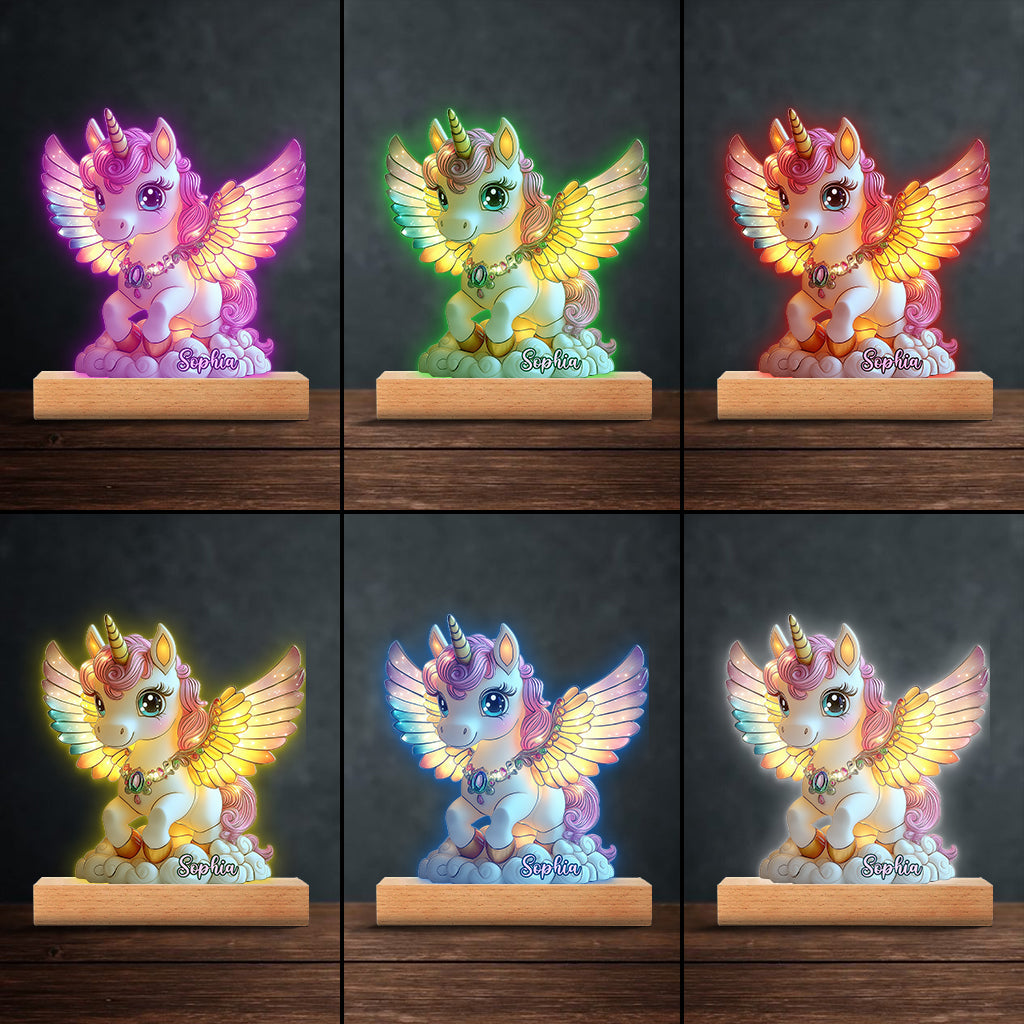 Beautiful Unicorn - Personalized Kid Shaped Plaque Light Base