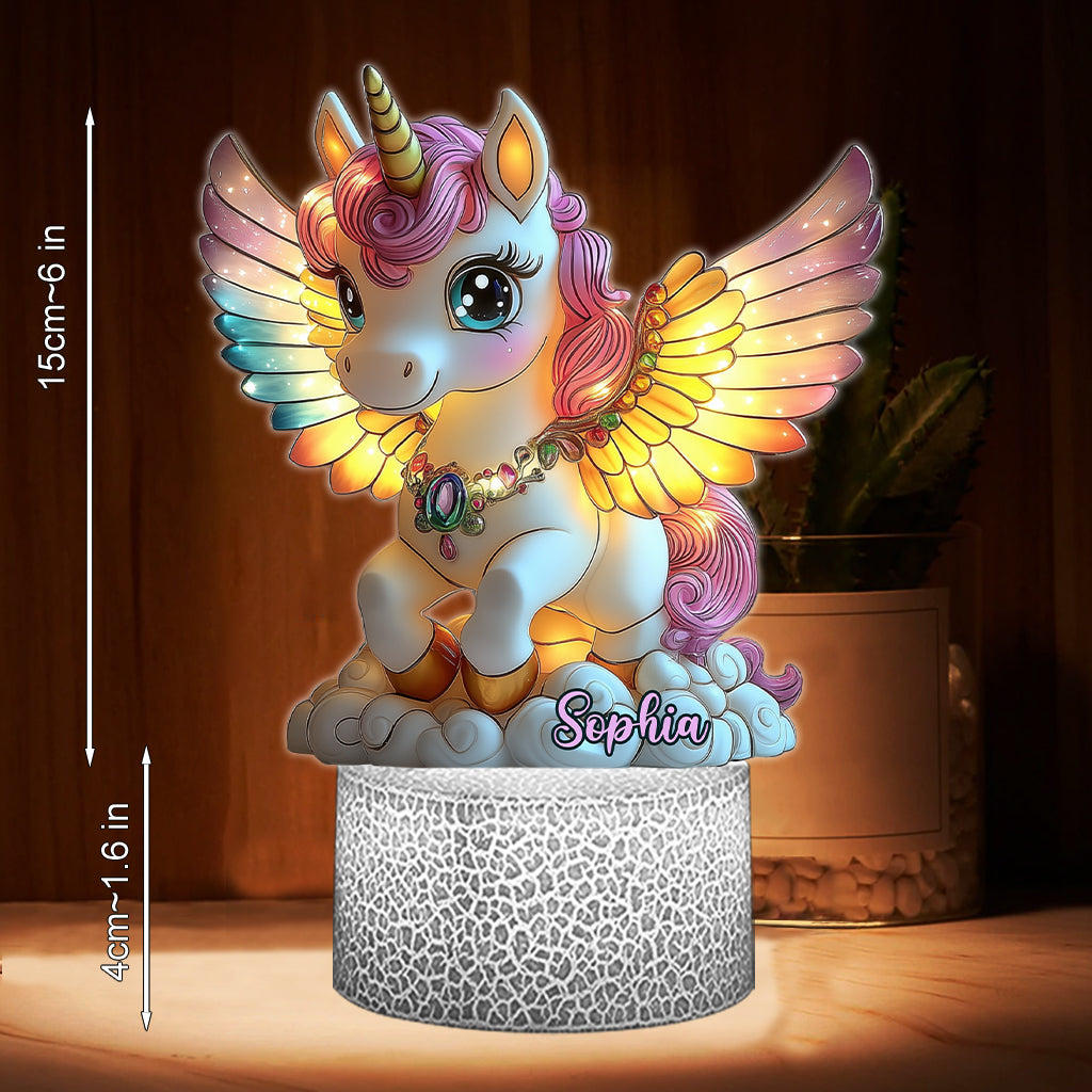 Beautiful Unicorn - Personalized Kid Shaped Plaque Light Base