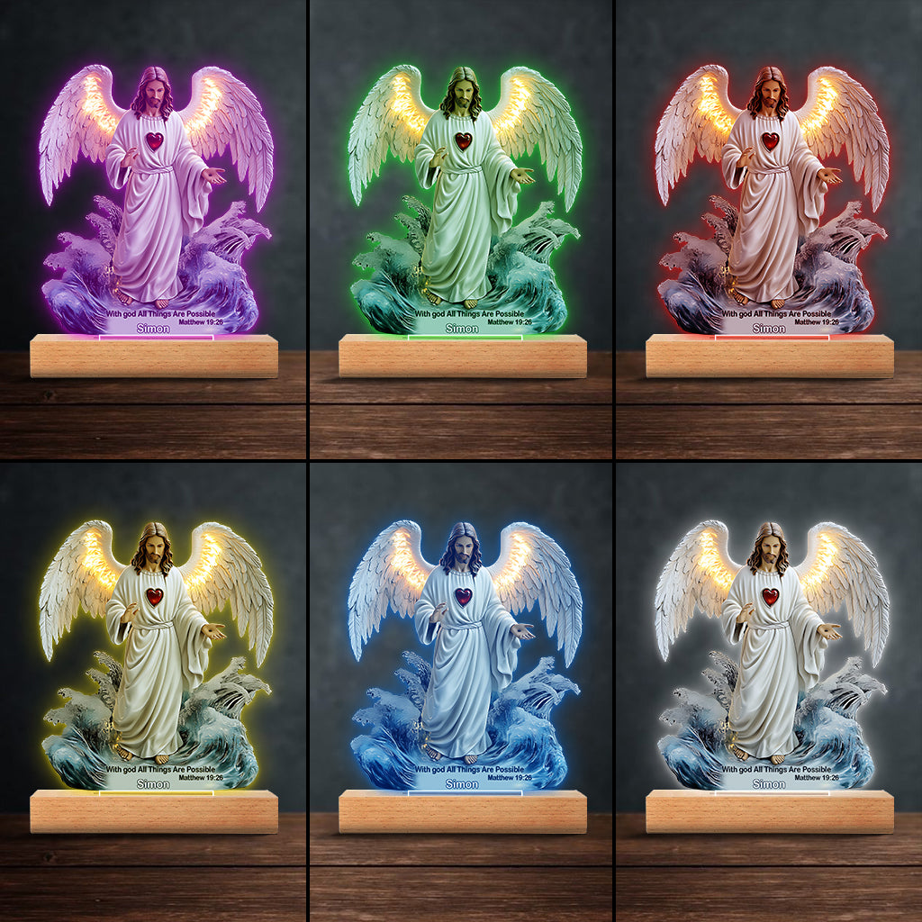 With God All Things Are Possible - Personalized Christian Shaped Plaque Light Base