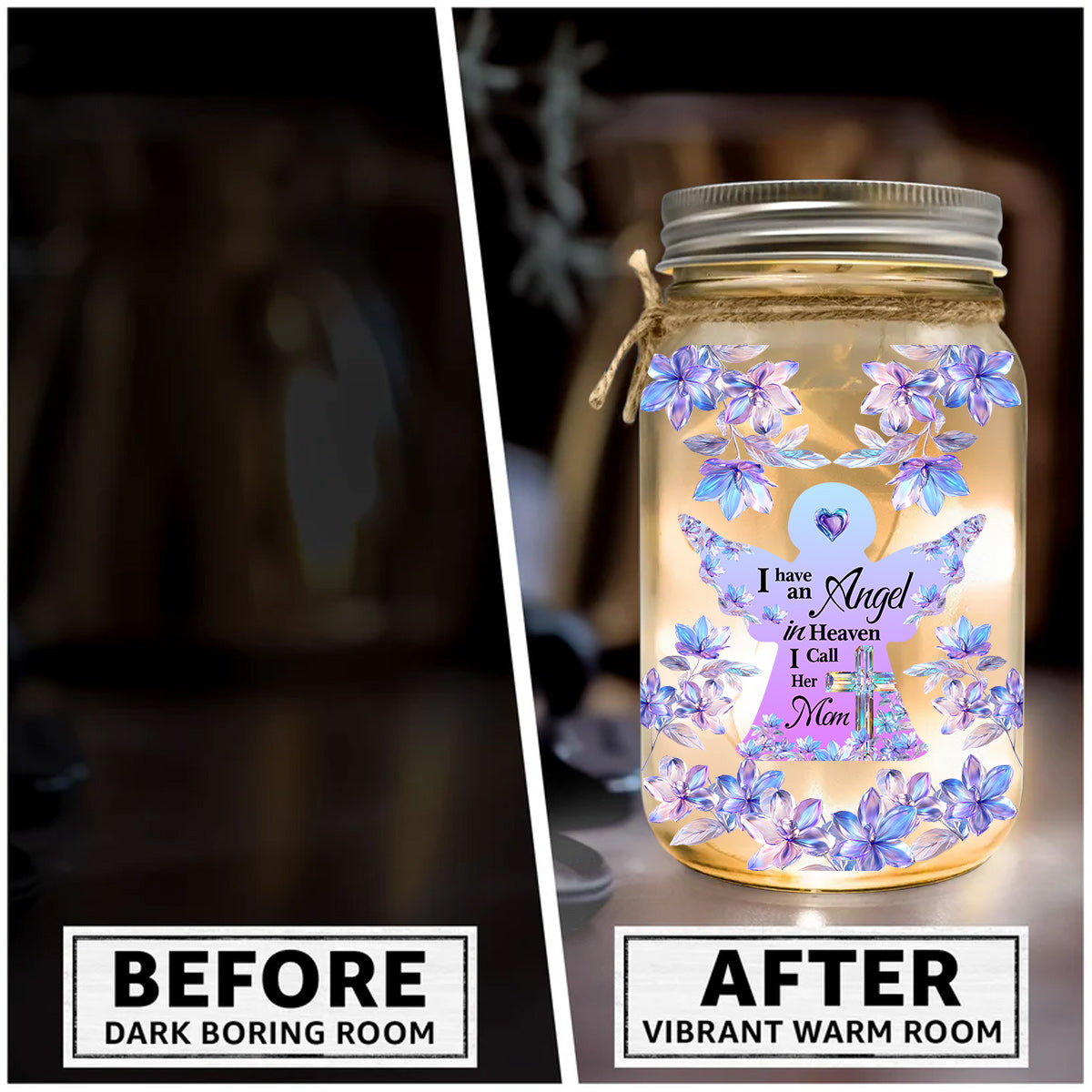Angel In Heaven - Personalized Memorial Mason Jar Light