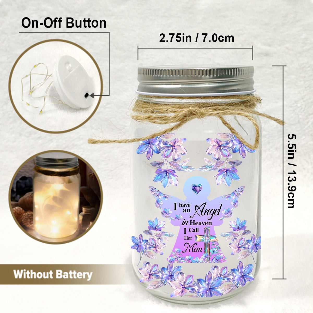 Angel In Heaven - Personalized Memorial Mason Jar Light