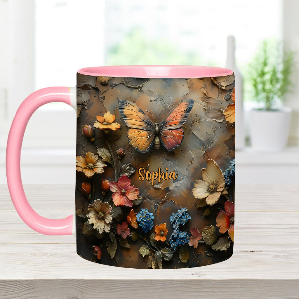 Chic Rose & Butterfly - Personalized Butterfly Accent Mug