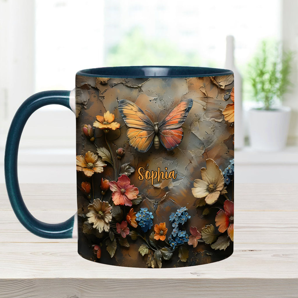 Chic Rose & Butterfly - Personalized Butterfly Accent Mug