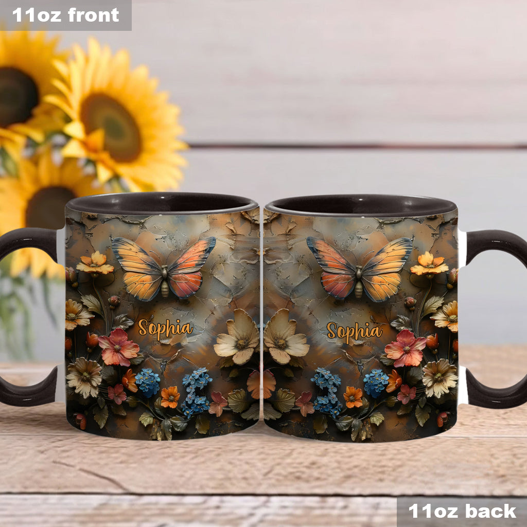 Chic Rose & Butterfly - Personalized Butterfly Accent Mug
