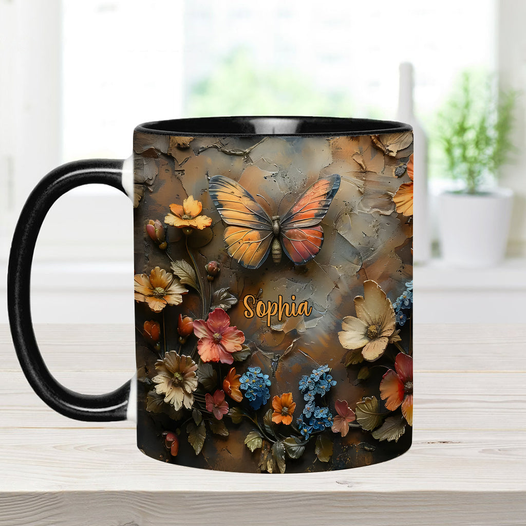 Chic Rose & Butterfly - Personalized Butterfly Accent Mug