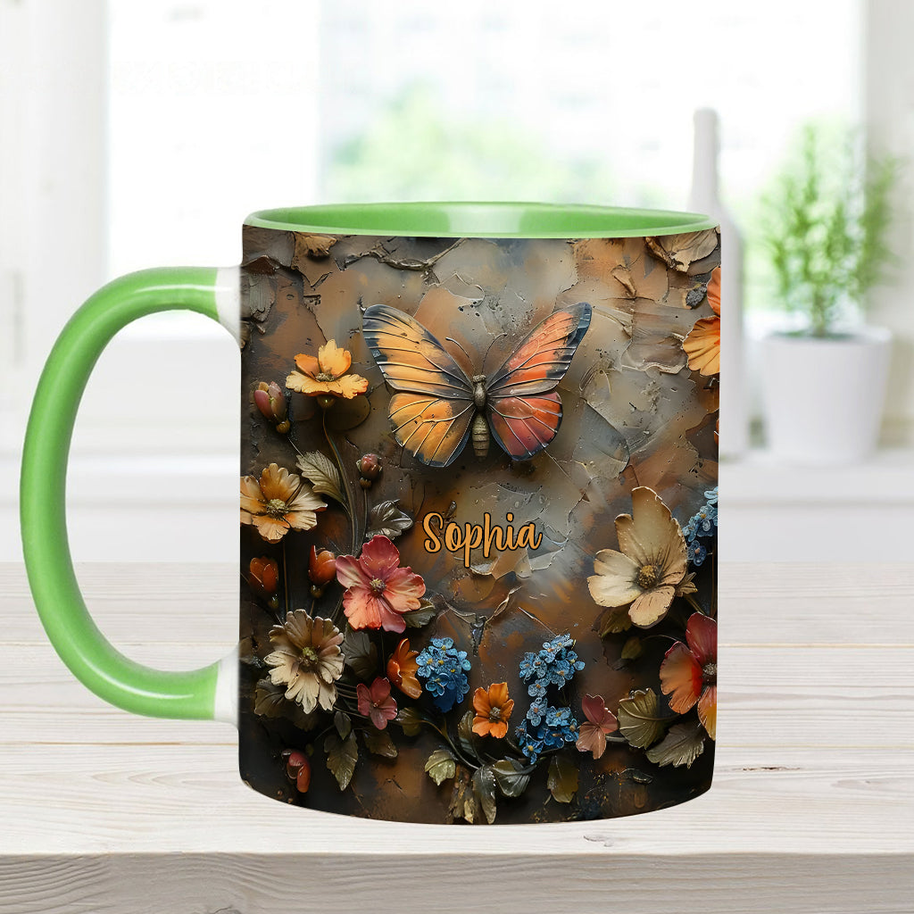 Chic Rose & Butterfly - Personalized Butterfly Accent Mug