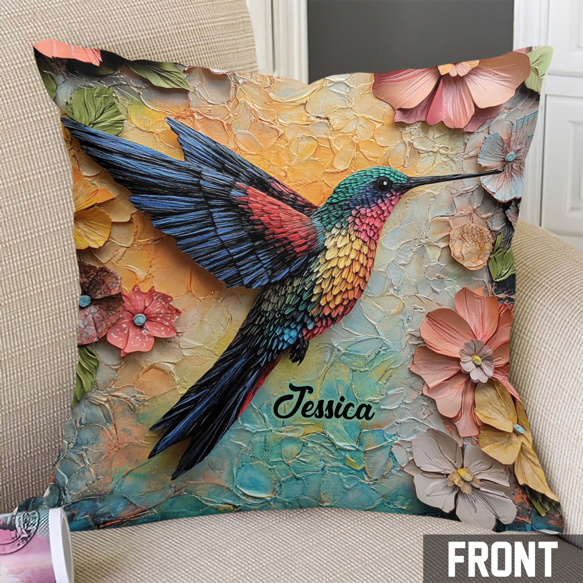 Stunning Fly - Personalized Hummingbird Throw Pillow