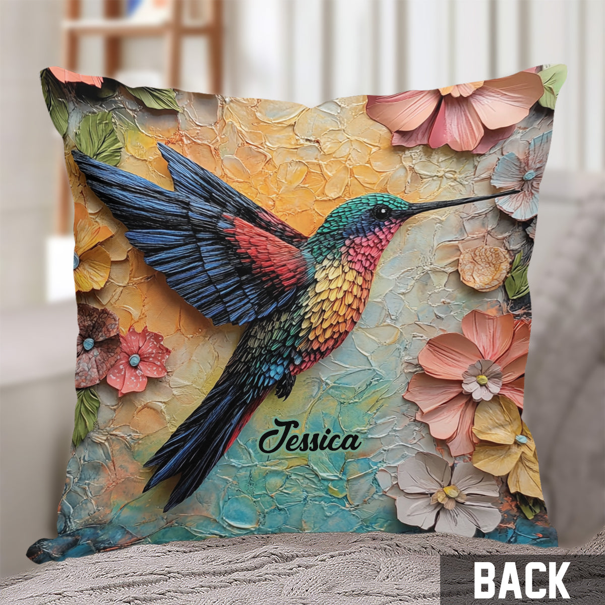 Stunning Fly - Personalized Hummingbird Throw Pillow