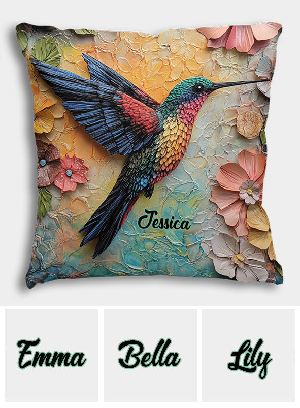 Stunning Fly - Personalized Hummingbird Throw Pillow