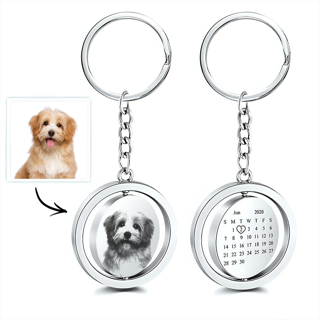 Custom Photo Calendar Swirl Round Swirl Calendar Keychain - gift for anyone, dog lover, cat lover, who lost a loved one - Personalized Keychain