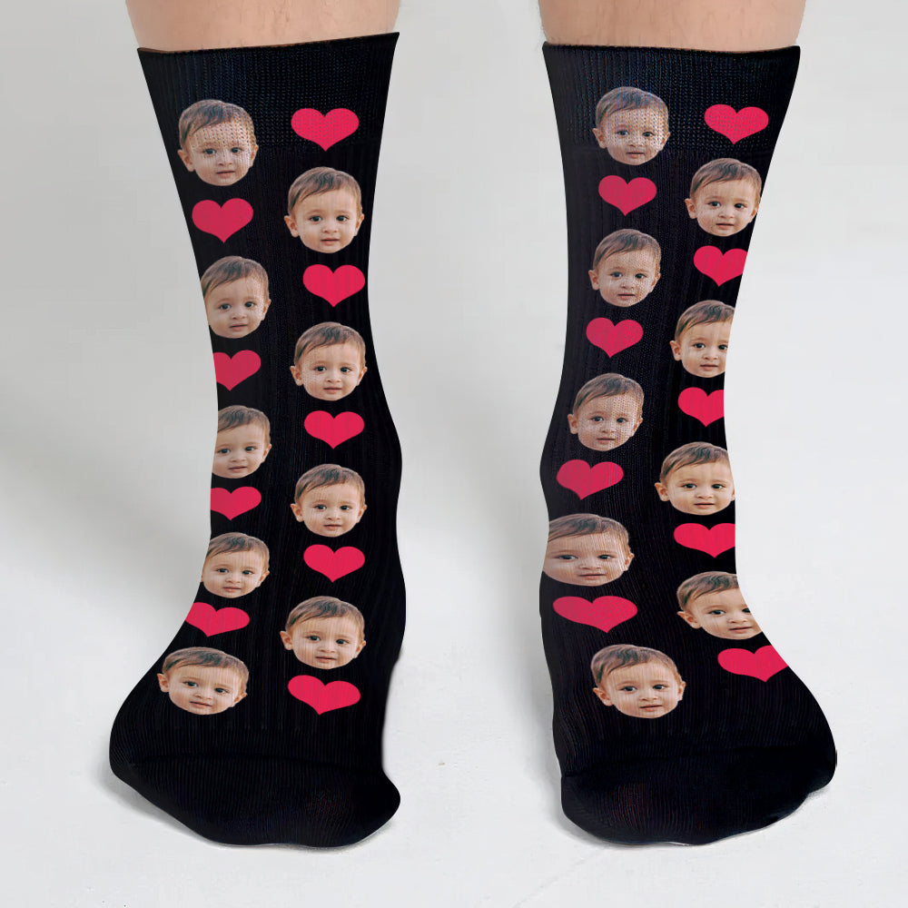 Custom Face Heart Pattern - Personalized Kid Socks