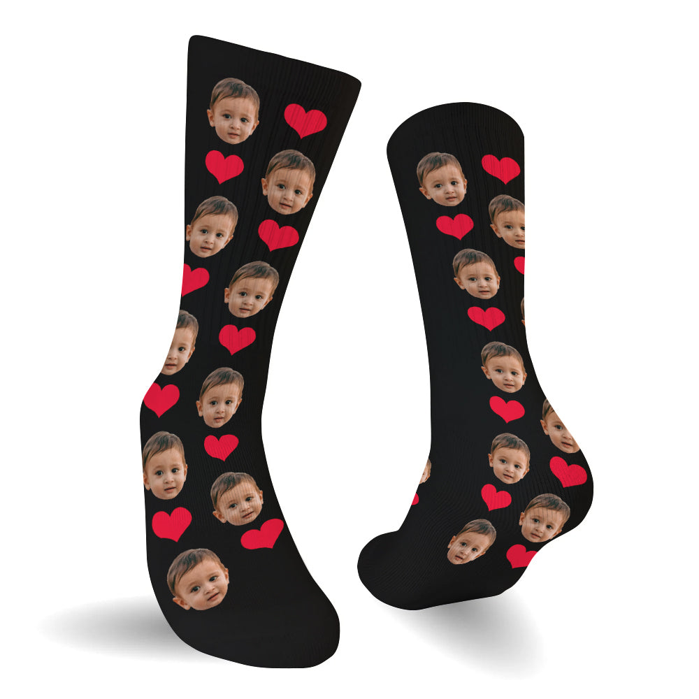 Custom Face Heart Pattern - Personalized Kid Socks