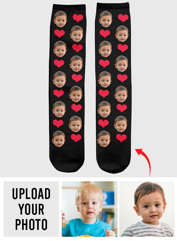 Custom Face Heart Pattern - Personalized Kid Socks