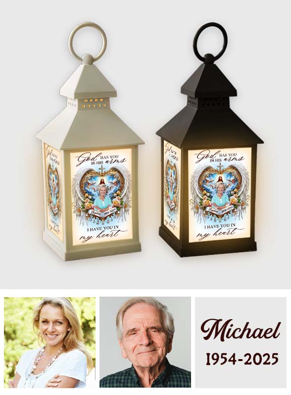 God Has You In His Arms - Personalized Memorial Candle Lantern