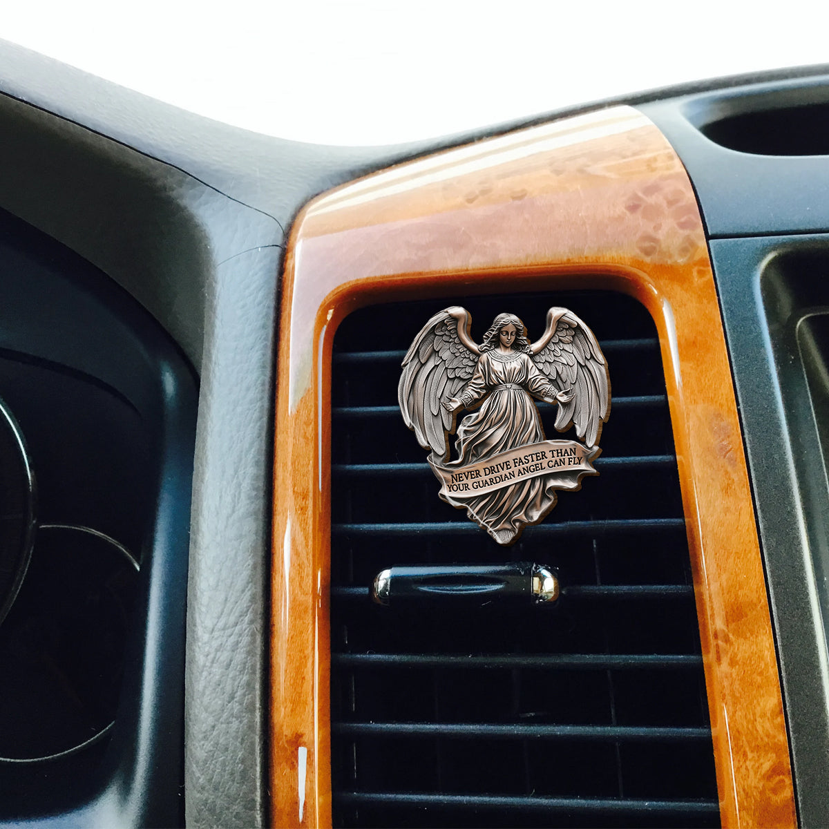 Never Drive Faster Than Your Guardian Angel Can Fly - Personalized Christian Shaped Car Visor Clip
