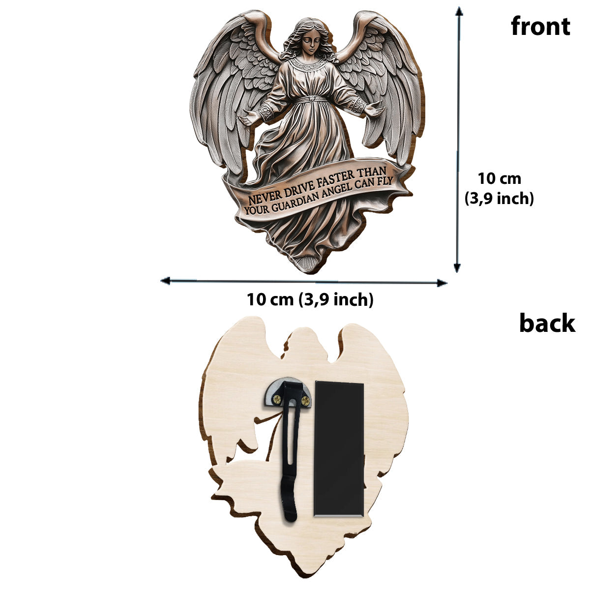 Never Drive Faster Than Your Guardian Angel Can Fly - Personalized Christian Shaped Car Visor Clip