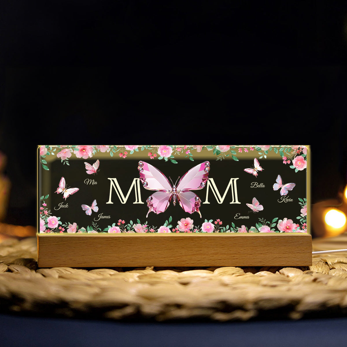 Mom And Children Butterflies - Personalized Mother Custom LED Night Light