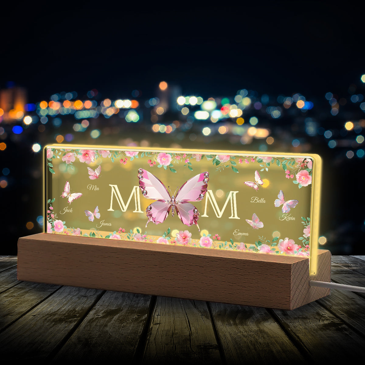 Mom And Children Butterflies - Personalized Mother Custom LED Night Light