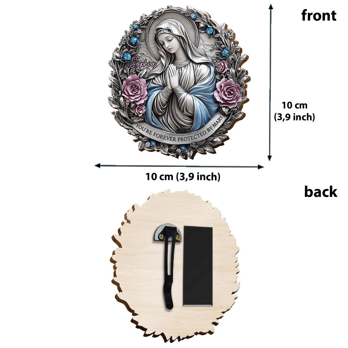 You're Forever Protected By Mary - Personalized Christian Shaped Car Visor Clip