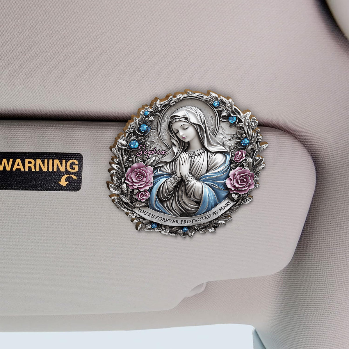 You're Forever Protected By Mary - Personalized Christian Shaped Car Visor Clip