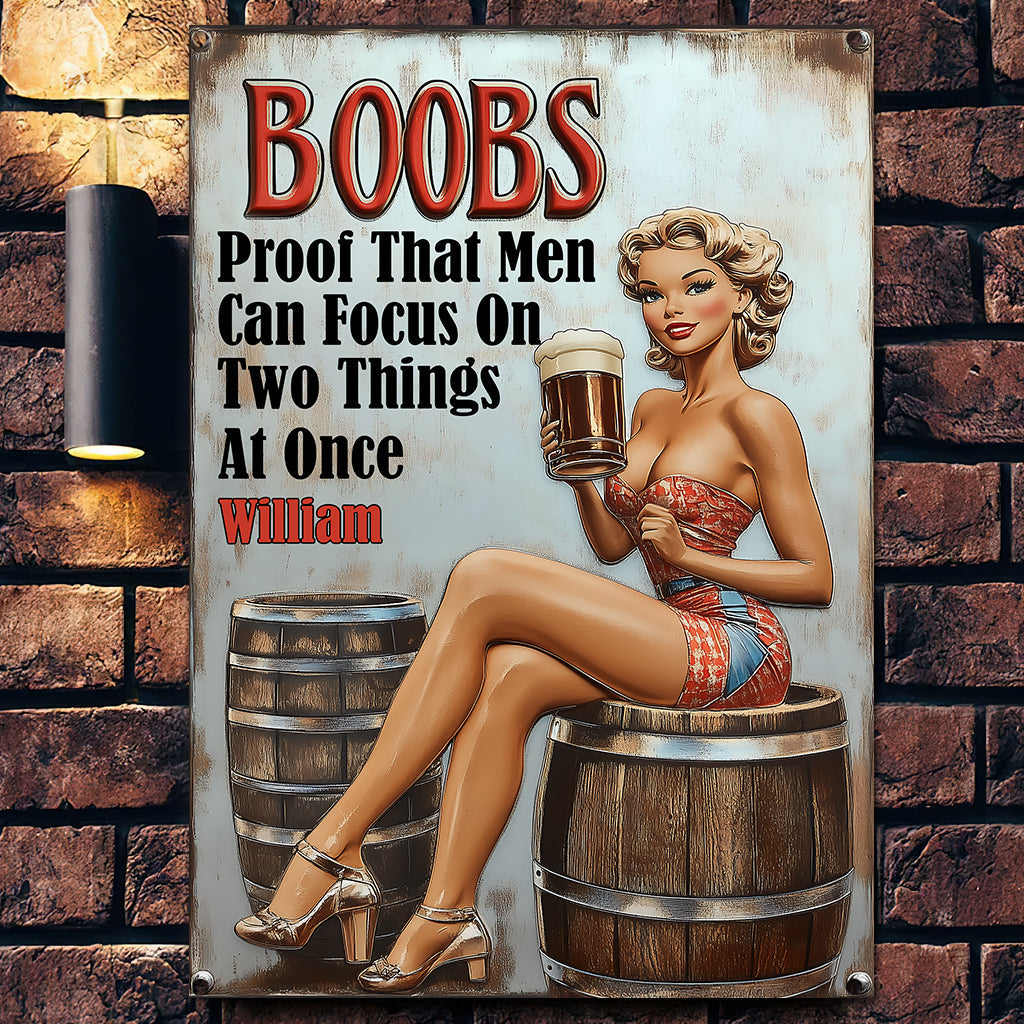Proof That Men Can Focus on Two Things at Once - Personalized Beer Rectangle Metal Sign