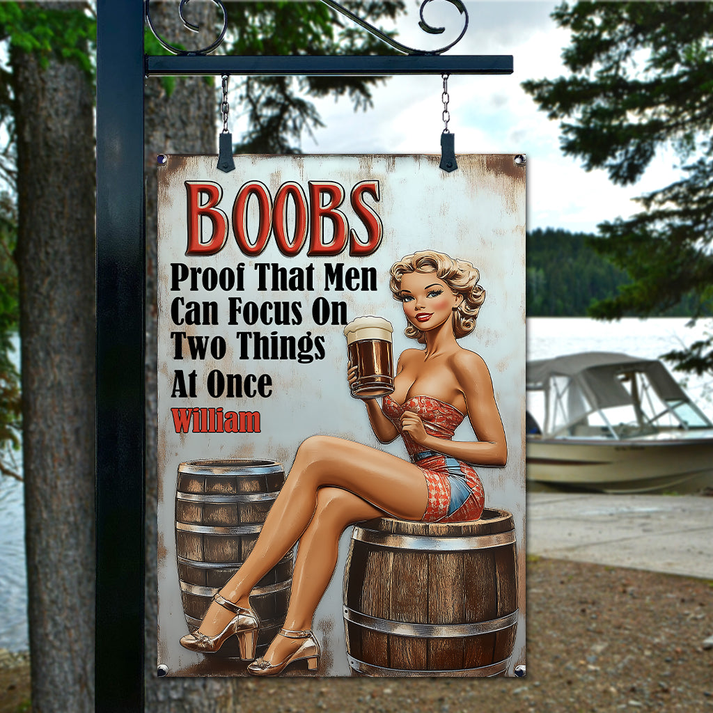 Proof That Men Can Focus on Two Things at Once - Personalized Beer Rectangle Metal Sign
